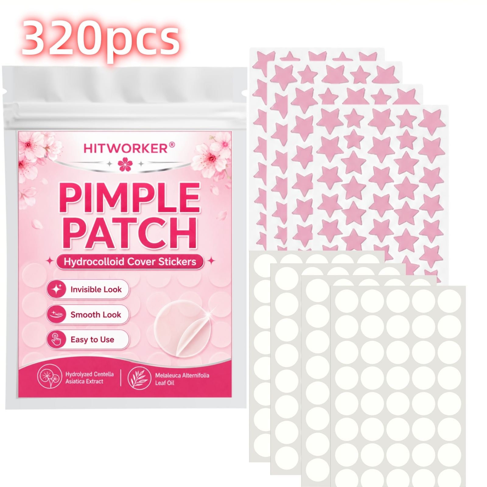 Hydrocolloid Acne Patch - 320개입 투명 하이드로콜로이드 커버 패치, 별