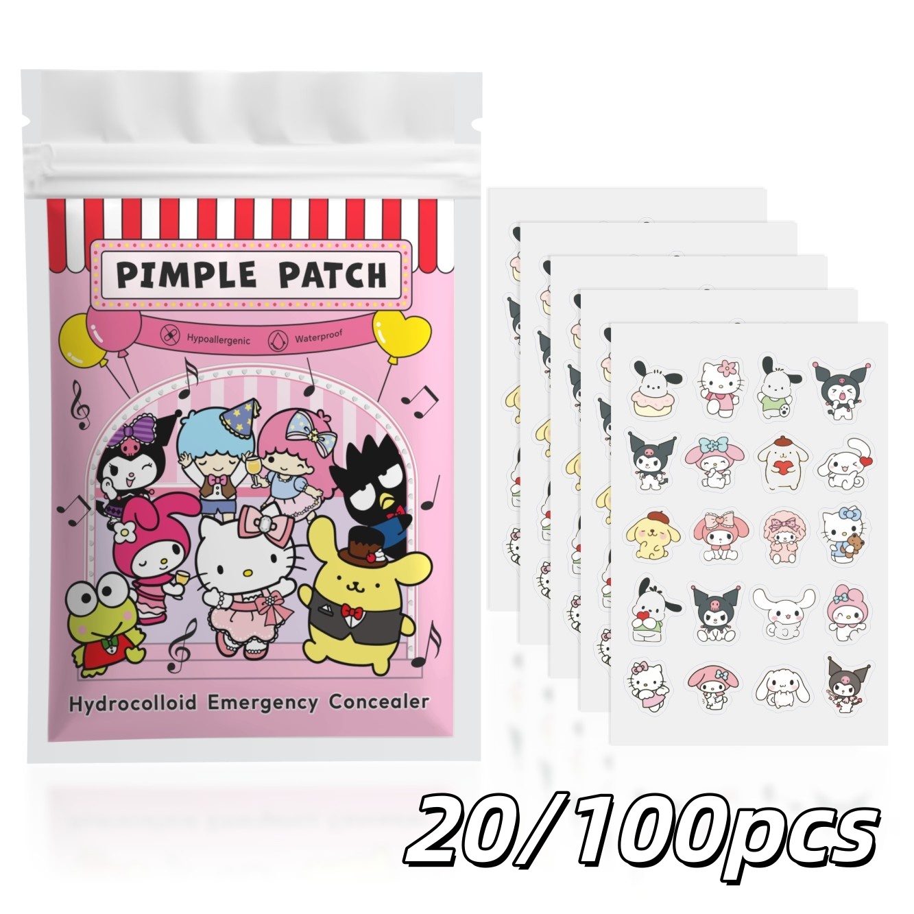 Hydrocolloid Acne Patch - 20/100pcs 헬로 키티 하이드로콜로이드 여드름 패치
